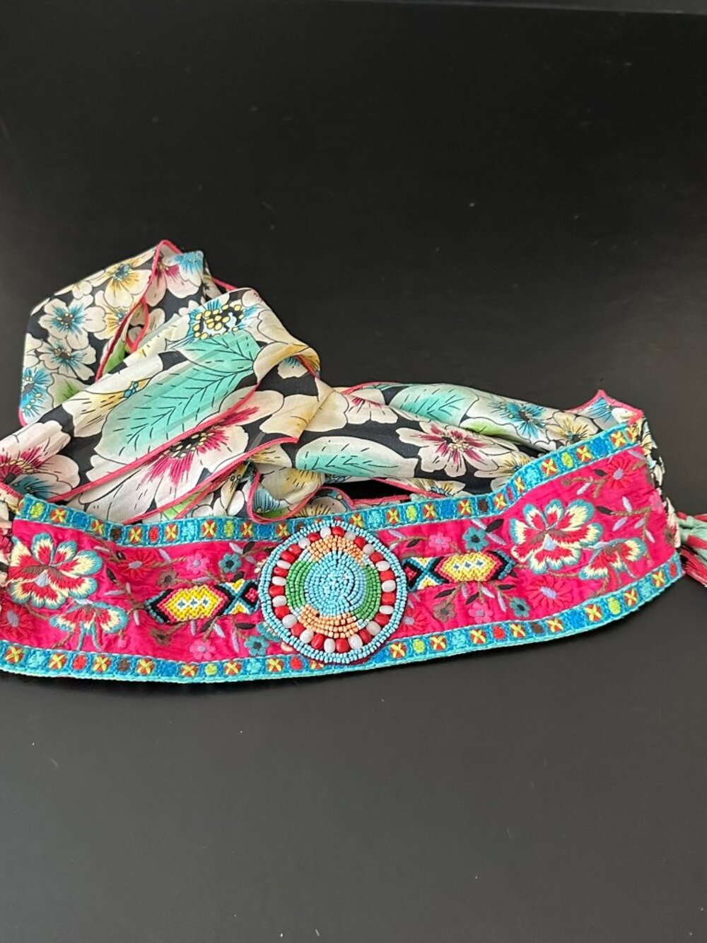 πΊβ¨ Johnny Was Obi Belt Beaded Embroidered Silk Sash Boho Chic Statement β¨πΊ - Picture 5 of 16